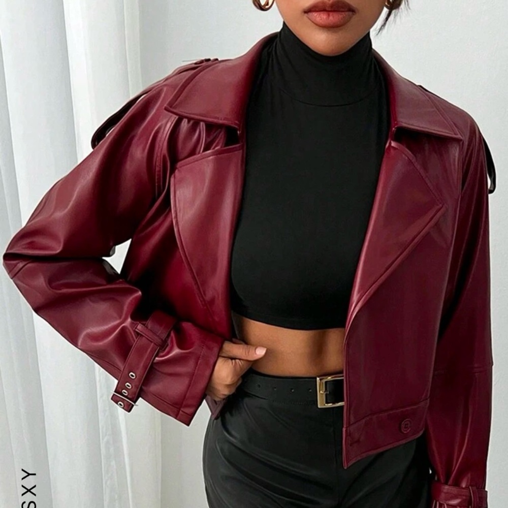 Maroon Faux Leather Jacket